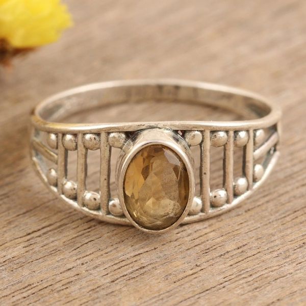 Alternate image for Citrine and Sterling Silver Cocktail Ring Crafted in India Sunny Appeal