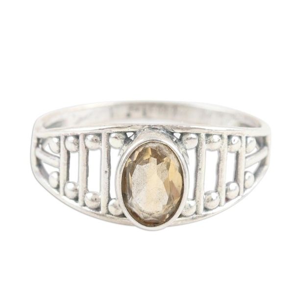 Alternate image for Citrine and Sterling Silver Cocktail Ring Crafted in India Sunny Appeal