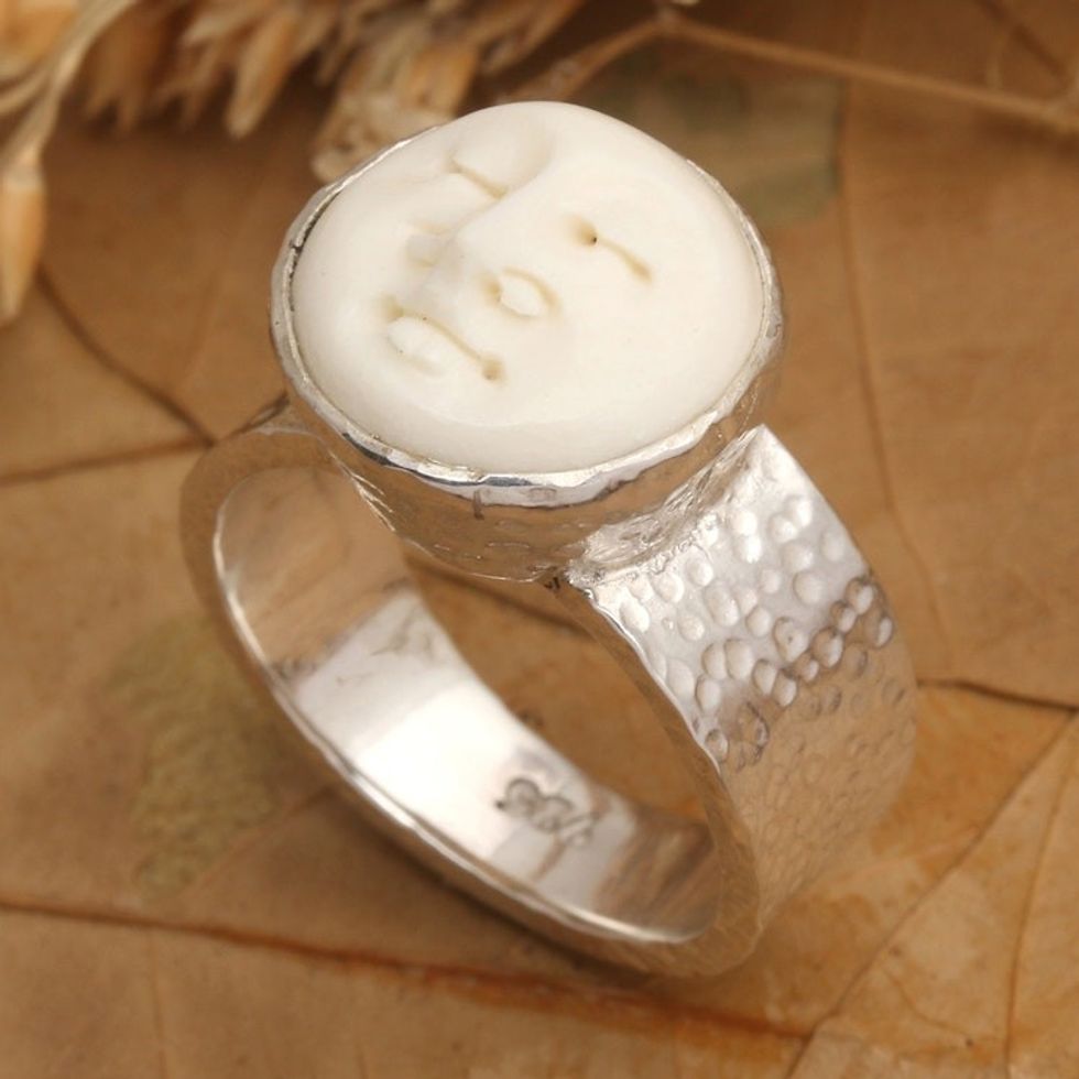Hammered Finished Sterling Silver Cocktail Ring from Bali 'Ocean's Deity'