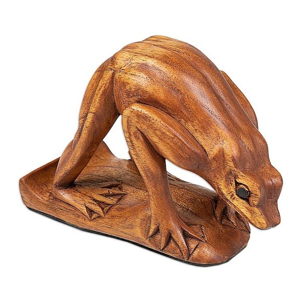Alternate image for Jempinis Wood Frog Phone Stand Hand-Carved in Bali Looking for Some Food