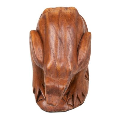 Alternate image for Jempinis Wood Frog Phone Stand Hand-Carved in Bali Looking for Some Food