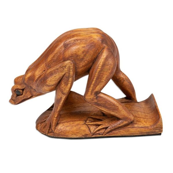 Alternate image for Jempinis Wood Frog Phone Stand Hand-Carved in Bali Looking for Some Food