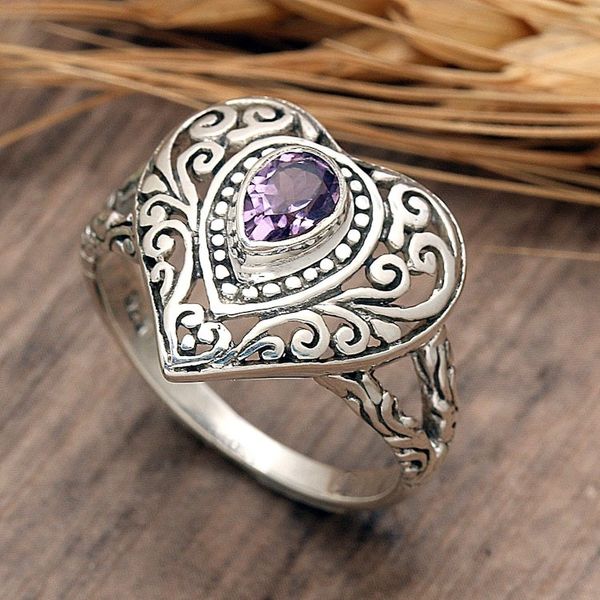 Alternate image for Heart-Shaped Faceted Amethyst Cocktail Ring from Bali Wise Romance