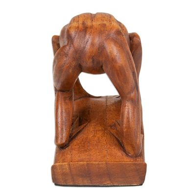 Alternate image for Jempinis Wood Frog Phone Stand Hand-Carved in Bali Looking for Some Food