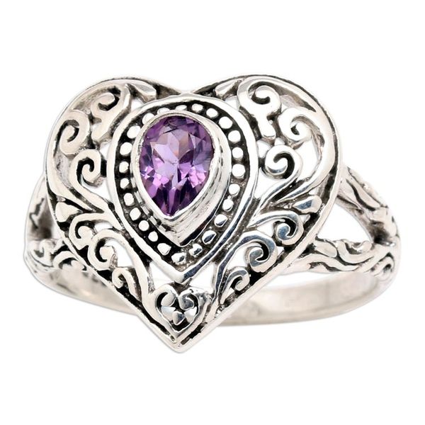 Alternate image for Heart-Shaped Faceted Amethyst Cocktail Ring from Bali Wise Romance