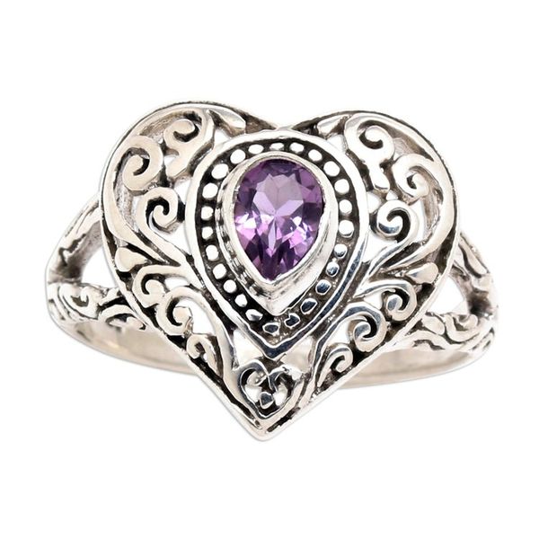 Alternate image for Heart-Shaped Faceted Amethyst Cocktail Ring from Bali Wise Romance