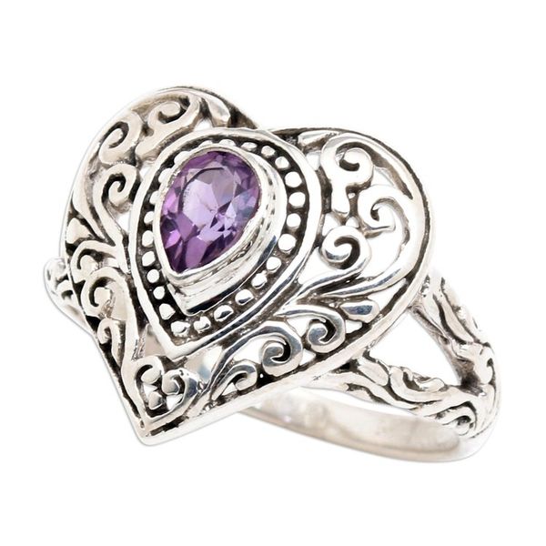 Alternate image for Heart-Shaped Faceted Amethyst Cocktail Ring from Bali Wise Romance