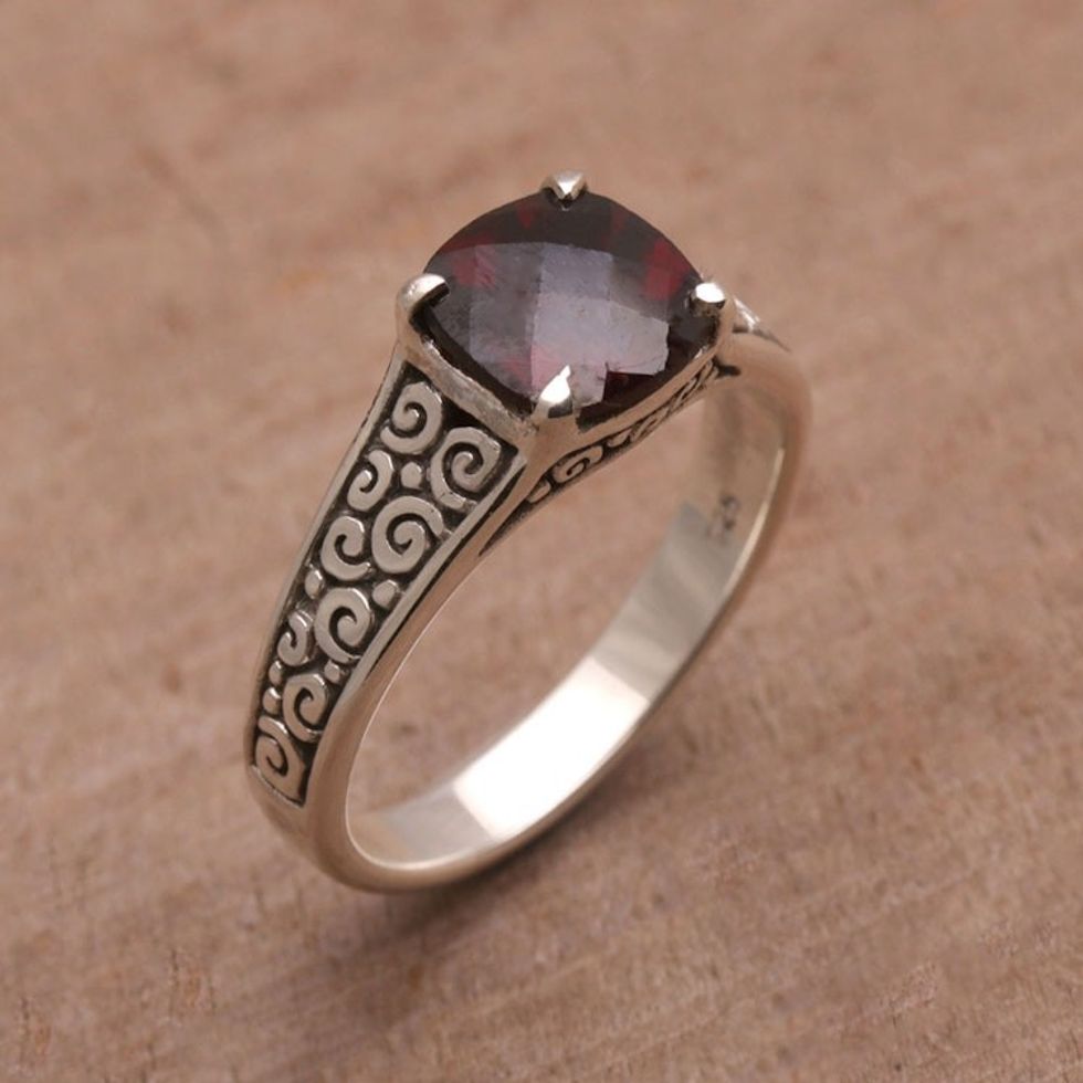 Garnet and Sterling Silver Cocktail Ring from Bali 'Buddha Sparkle'