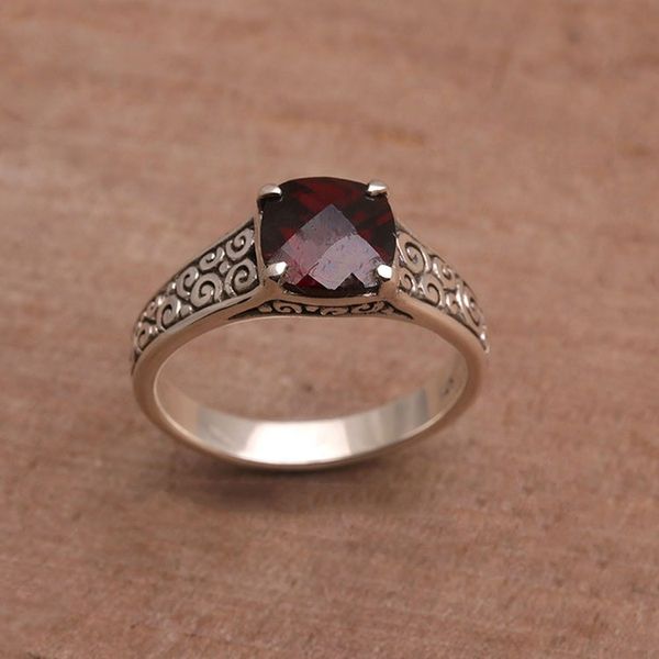 Alternate image for Garnet and Sterling Silver Cocktail Ring from Bali Buddha Sparkle