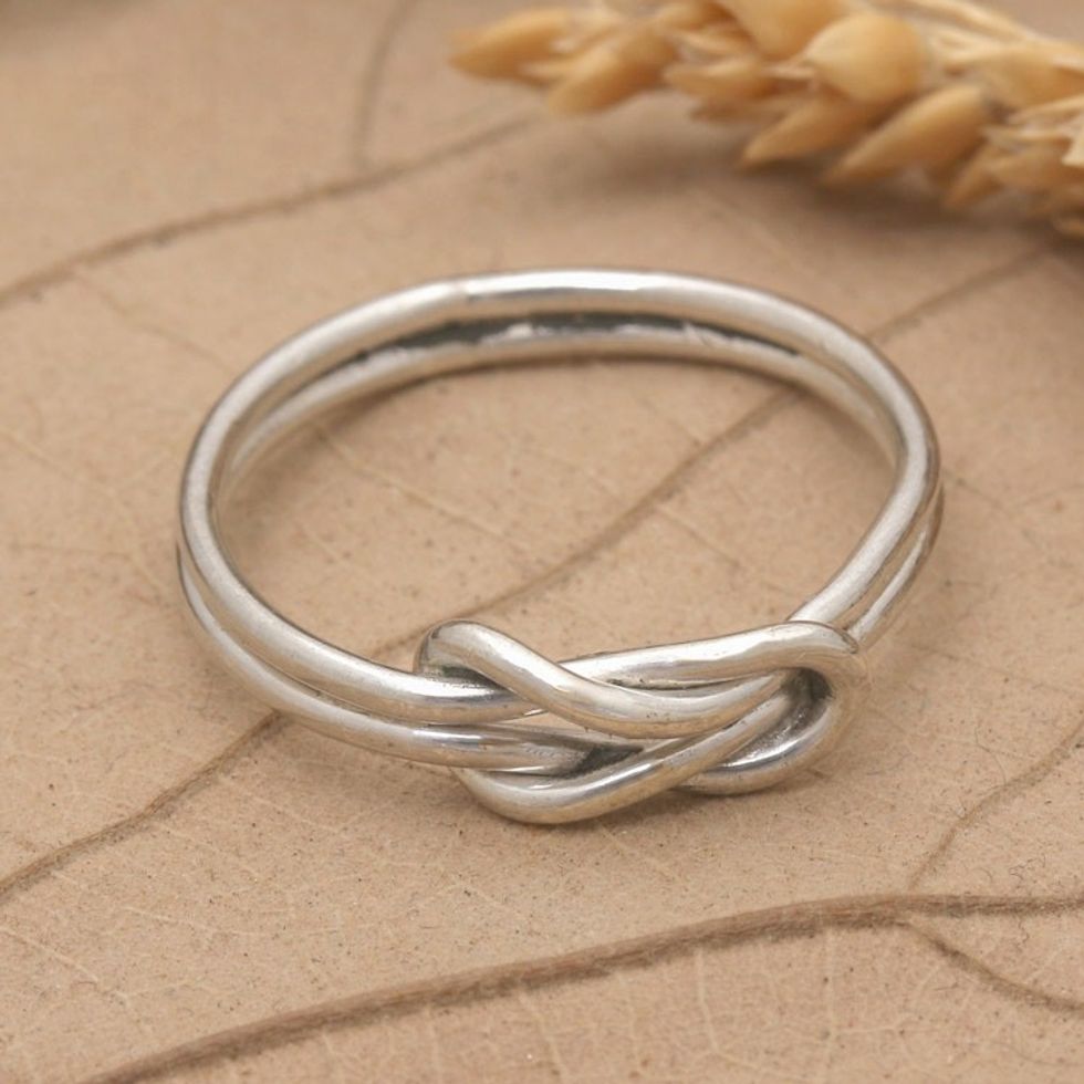 Modern Silver Band Ring with Infinity Symbol and Knot Motifs 'Eternal Knot'