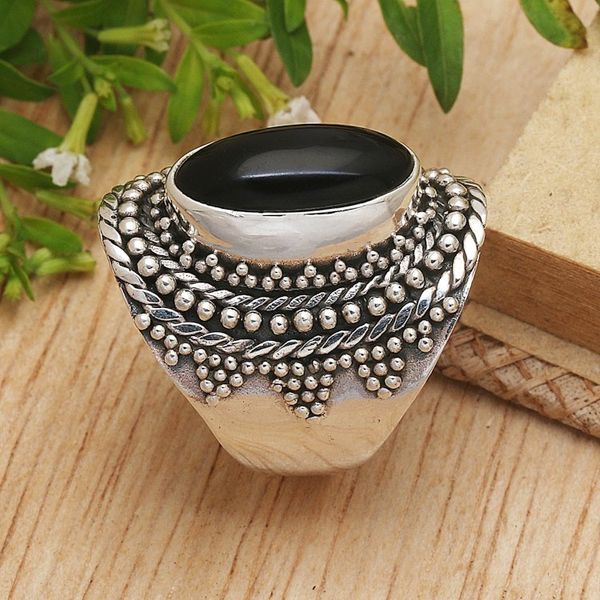 Alternate image for Traditional Balinese Onyx Cabochon Cocktail Ring Kintamani Jewel