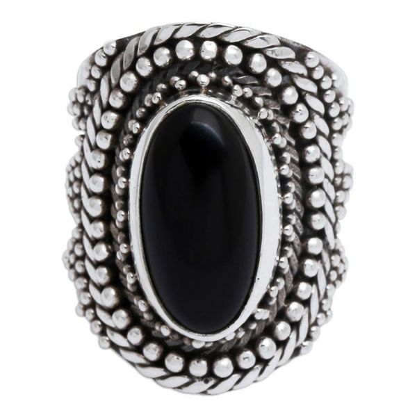Alternate image for Traditional Balinese Onyx Cabochon Cocktail Ring Kintamani Jewel