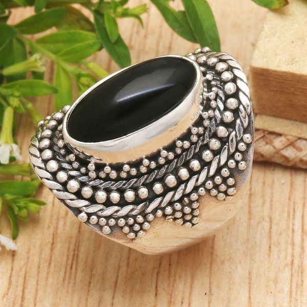 Alternate image for Traditional Balinese Onyx Cabochon Cocktail Ring Kintamani Jewel