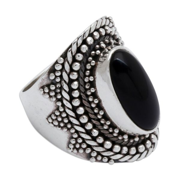 Alternate image for Traditional Balinese Onyx Cabochon Cocktail Ring Kintamani Jewel