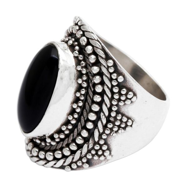 Alternate image for Traditional Balinese Onyx Cabochon Cocktail Ring Kintamani Jewel