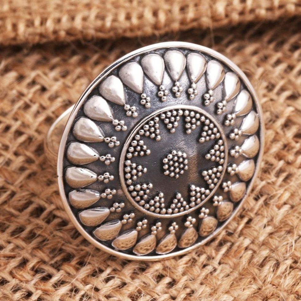 Oxidized Sterling Silver Sun Cocktail Ring 'Solar Flair'