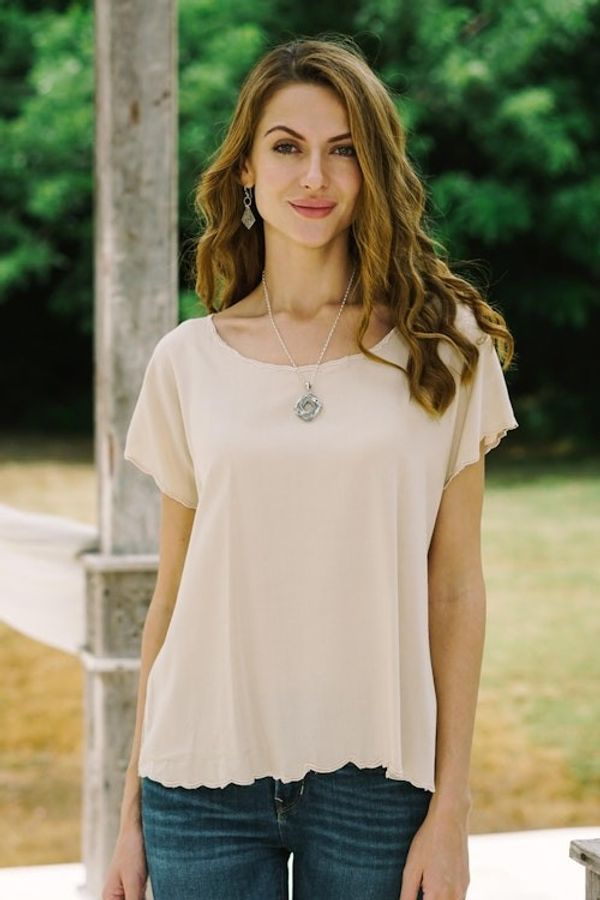 Alternate image for Ivory Short-Sleeved Rayon Blouse Timeless Tee in Ivory