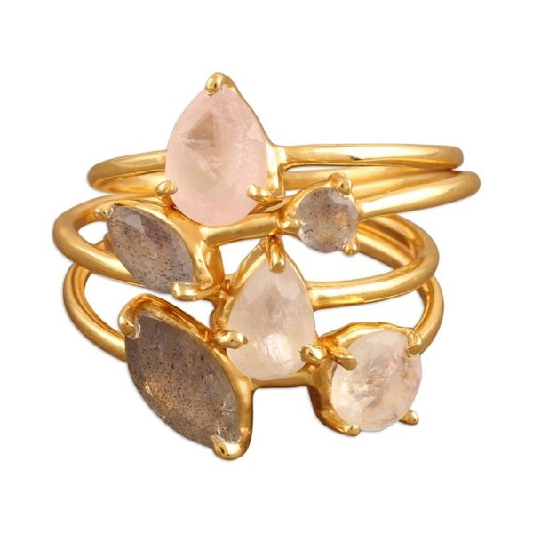 Alternate image for Indian Gold-Plated Gemstone Stacking Rings Set of 4 Sparkling Stars