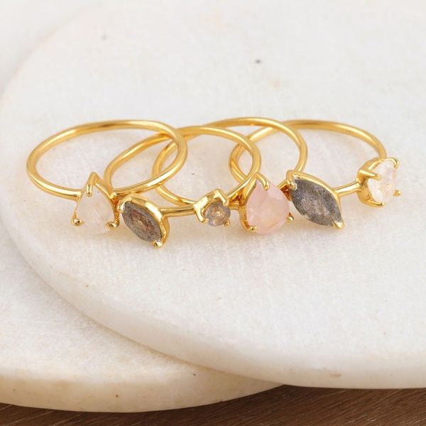 Alternate image for Indian Gold-Plated Gemstone Stacking Rings Set of 4 Sparkling Stars
