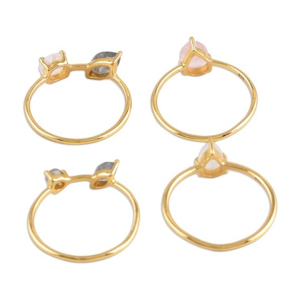 Alternate image for Indian Gold-Plated Gemstone Stacking Rings Set of 4 Sparkling Stars