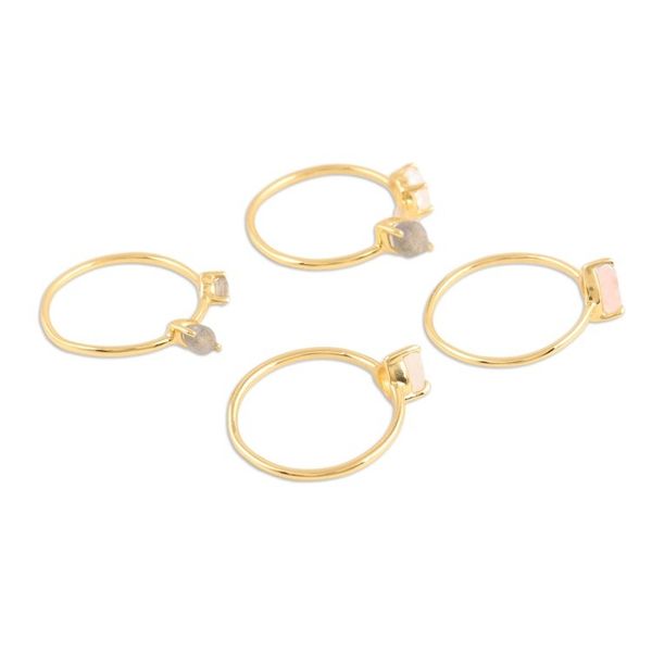 Alternate image for Indian Gold-Plated Gemstone Stacking Rings Set of 4 Sparkling Stars