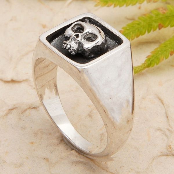 Alternate image for Mens Sterling Silver Signet Ring with Skull Motif from Bali Father Skull