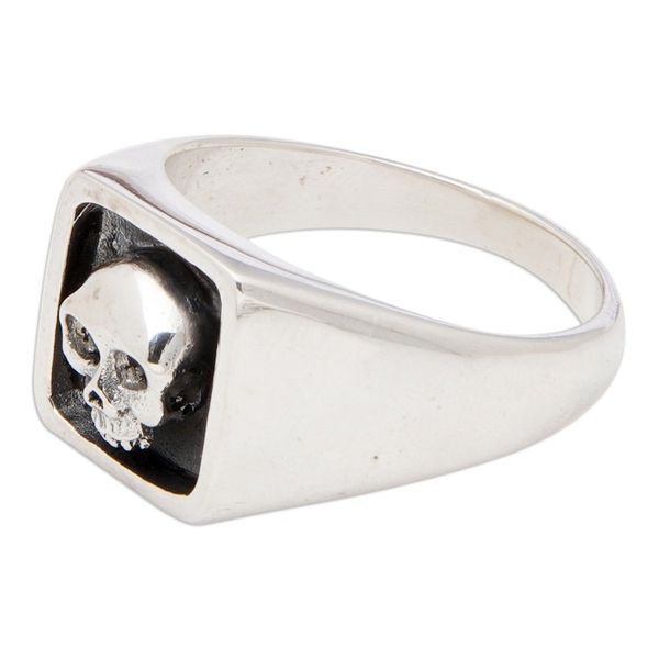 Alternate image for Mens Sterling Silver Signet Ring with Skull Motif from Bali Father Skull