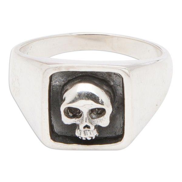 Alternate image for Mens Sterling Silver Signet Ring with Skull Motif from Bali Father Skull