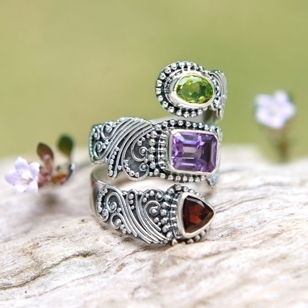 Alternate image for Multi-Gemstone and Sterling Silver Wrap Ring from Bali Sparkling Trinity