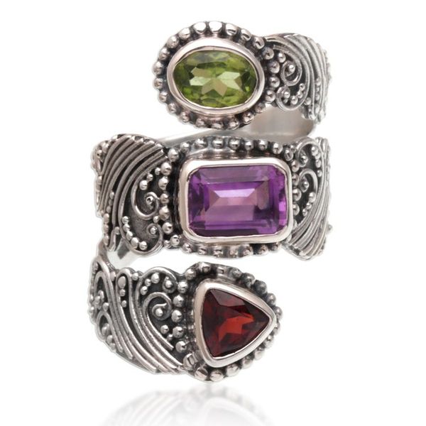 Alternate image for Multi-Gemstone and Sterling Silver Wrap Ring from Bali Sparkling Trinity