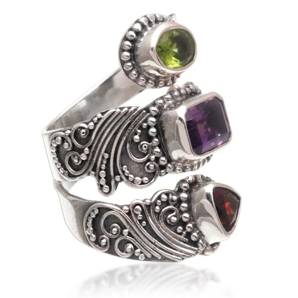 Alternate image for Multi-Gemstone and Sterling Silver Wrap Ring from Bali Sparkling Trinity