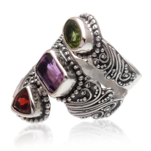 Alternate image for Multi-Gemstone and Sterling Silver Wrap Ring from Bali Sparkling Trinity