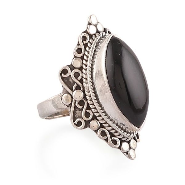 Alternate image for Classic Onyx Cabochon and Sterling Silver Cocktail Ring Midnight Nobility