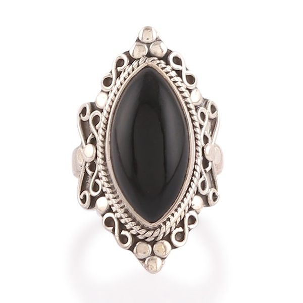 Alternate image for Classic Onyx Cabochon and Sterling Silver Cocktail Ring Midnight Nobility