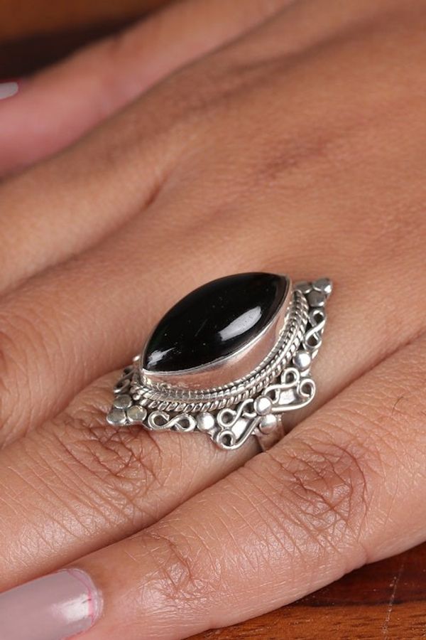 Alternate image for Classic Onyx Cabochon and Sterling Silver Cocktail Ring Midnight Nobility