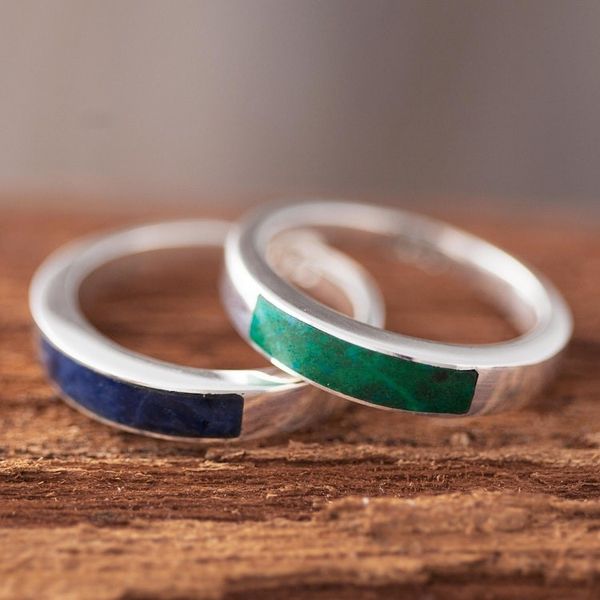 Alternate image for Chrysocolla and Sodalite Band Rings Pair Dual Enchantment