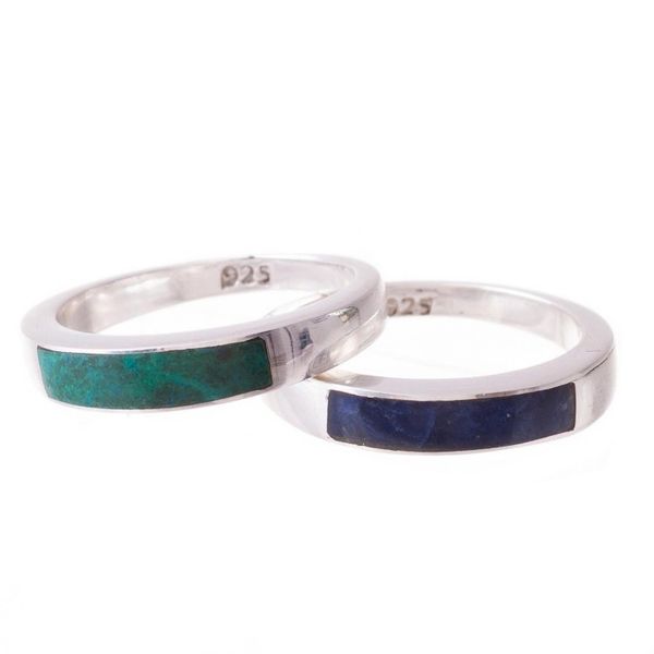 Alternate image for Chrysocolla and Sodalite Band Rings Pair Dual Enchantment