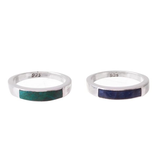 Alternate image for Chrysocolla and Sodalite Band Rings Pair Dual Enchantment