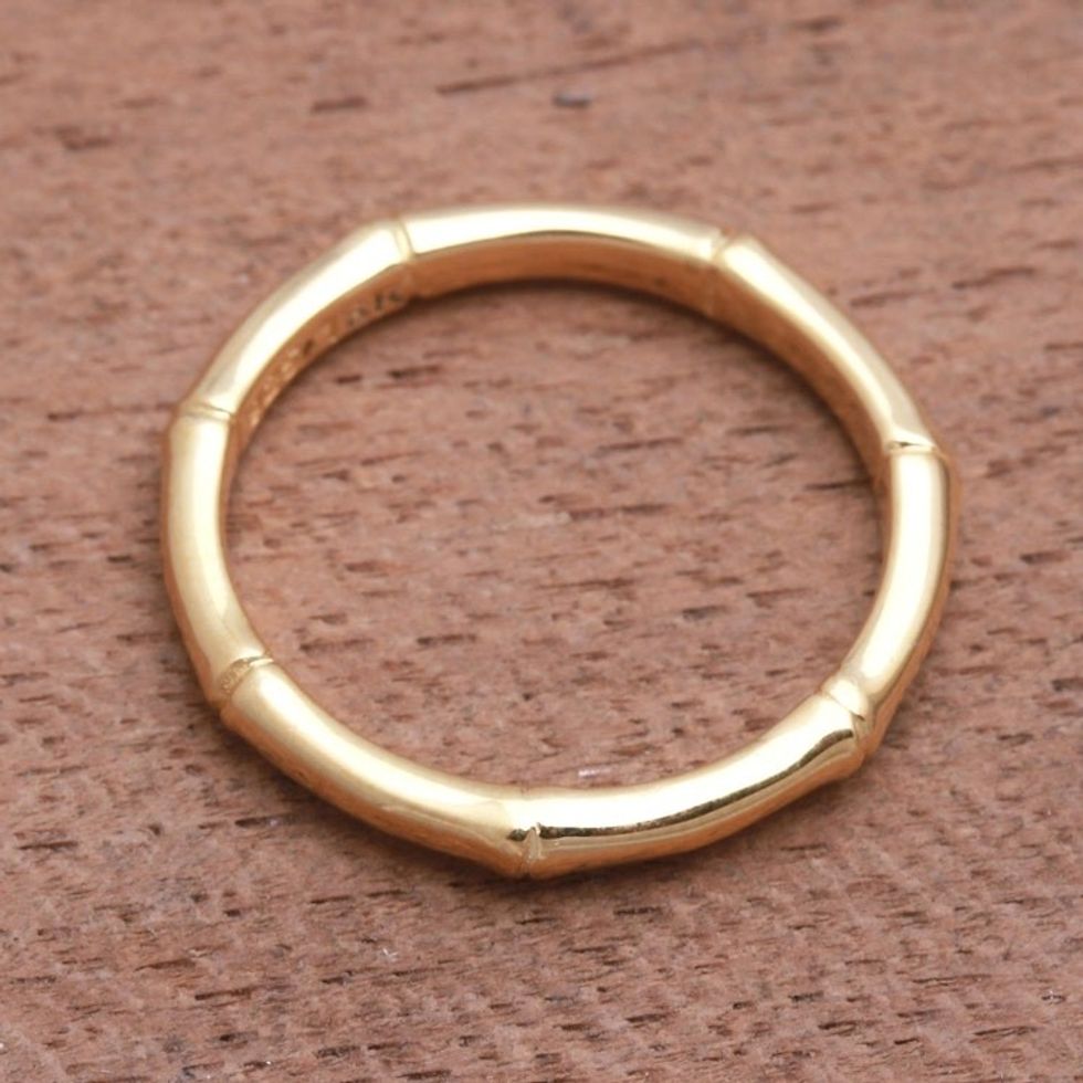 Bamboo Motif Silver Band Ring Bathed in 18k Gold 'Bamboo Regeneration'