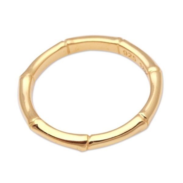 Alternate image for Bamboo Motif Silver Band Ring Bathed in 18k Gold Bamboo Regeneration
