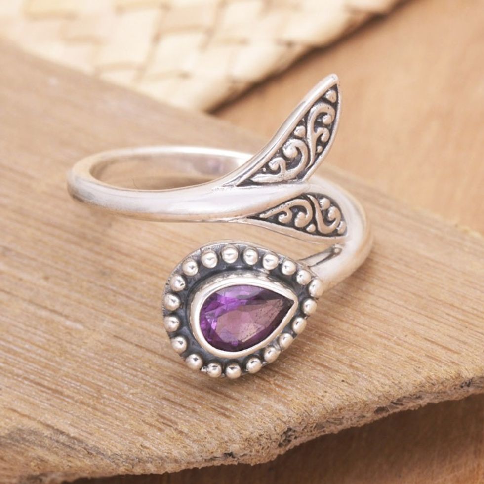 Amethyst and Sterling Silver Cocktail Ring Crafted in Bali 'Dolphin Tale in Purple'