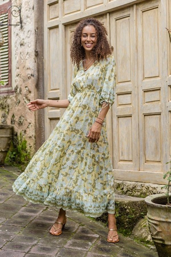 Alternate image for Rayon Batik Maxi Dress with Floral Pattern Crafted in Bali Spring Blossom