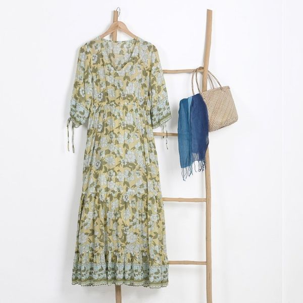 Alternate image for Rayon Batik Maxi Dress with Floral Pattern Crafted in Bali Spring Blossom