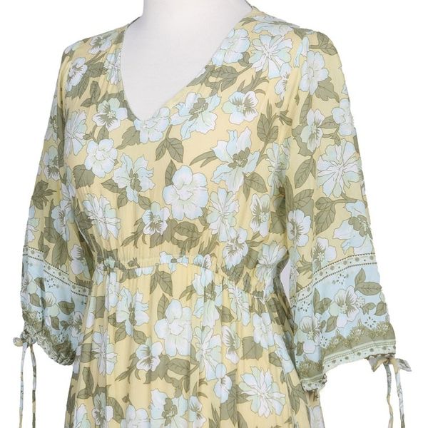 Alternate image for Rayon Batik Maxi Dress with Floral Pattern Crafted in Bali Spring Blossom