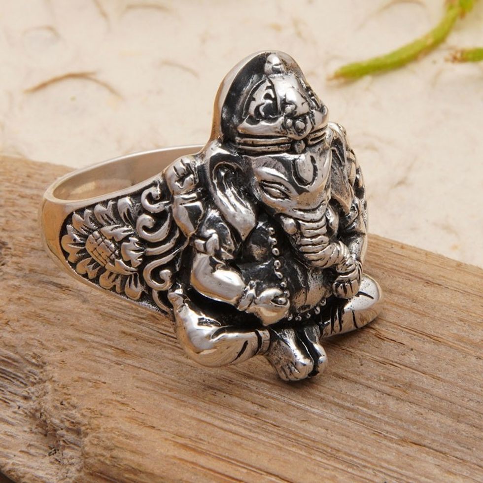 Ganesha-Inspired Traditional Sterling Silver Cocktail Ring 'God of Intelligence'