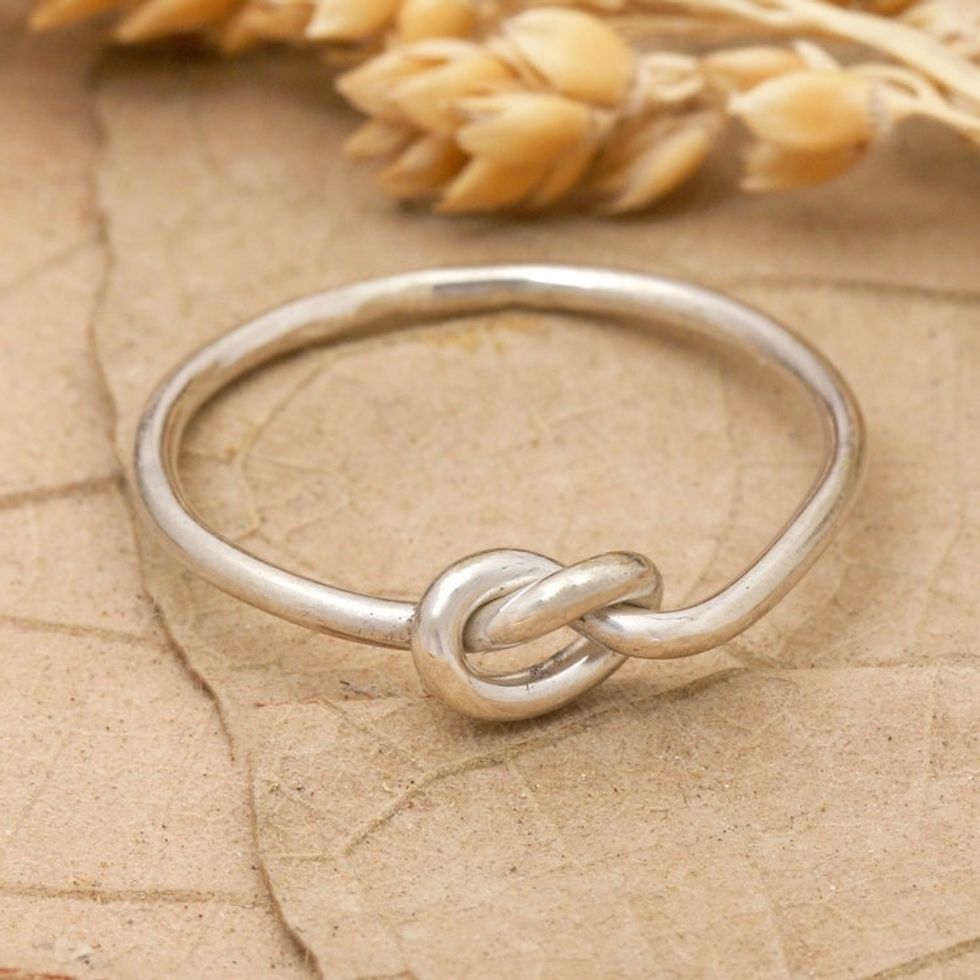 Single Knot-Themed Modern Polished Sterling Silver Band Ring 'Singular Knot'