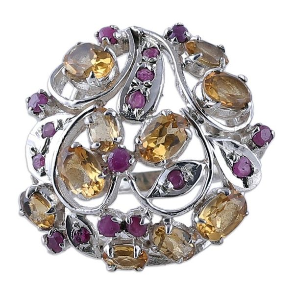 Alternate image for Faceted Six-Carat Citrine and Ruby Cocktail Ring from India Dulcet Sunshine