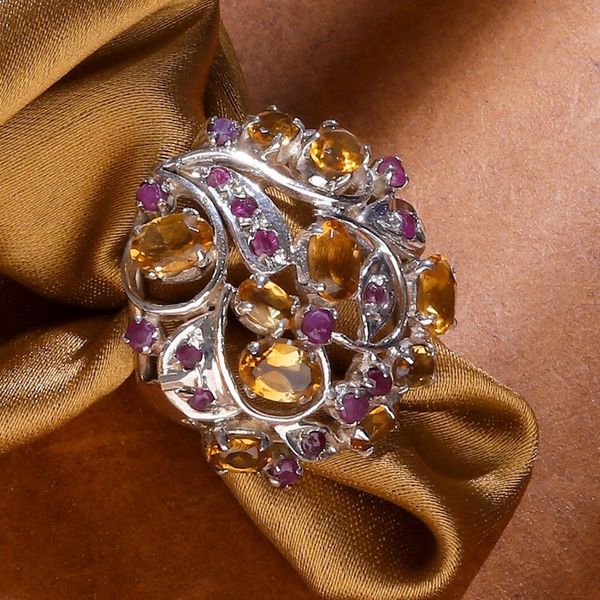 Alternate image for Faceted Six-Carat Citrine and Ruby Cocktail Ring from India Dulcet Sunshine