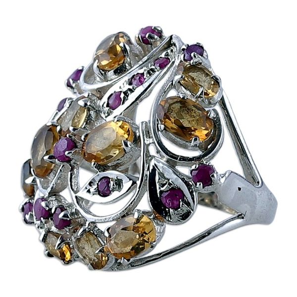 Alternate image for Faceted Six-Carat Citrine and Ruby Cocktail Ring from India Dulcet Sunshine