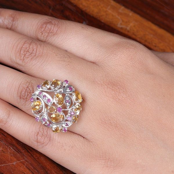 Alternate image for Faceted Six-Carat Citrine and Ruby Cocktail Ring from India Dulcet Sunshine